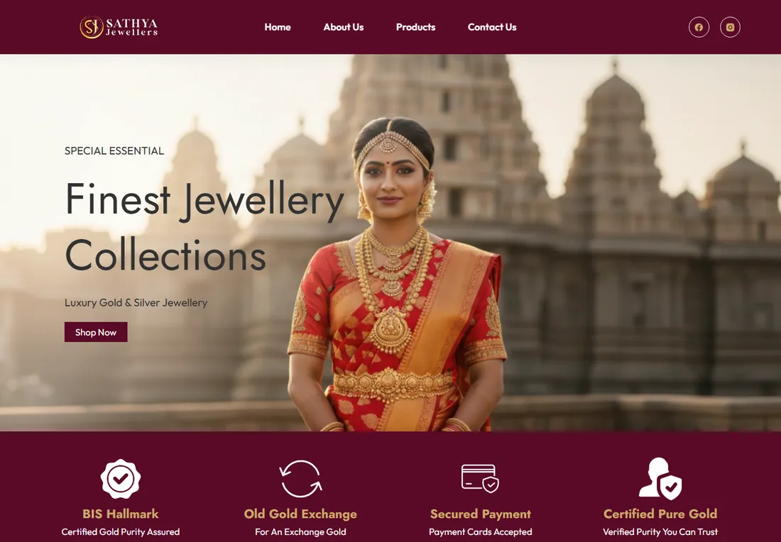 Product catalogue website for Sathya Jewellers, built by Fodavin Technologies
